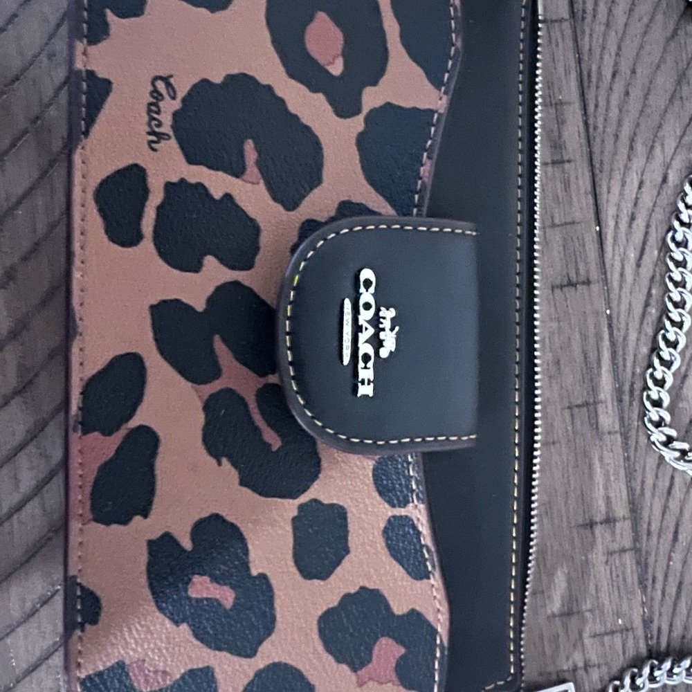 Coach Leopard Print Clutch - Black and Tan